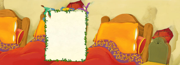 卡通场景与中世纪卧室插图图片下载