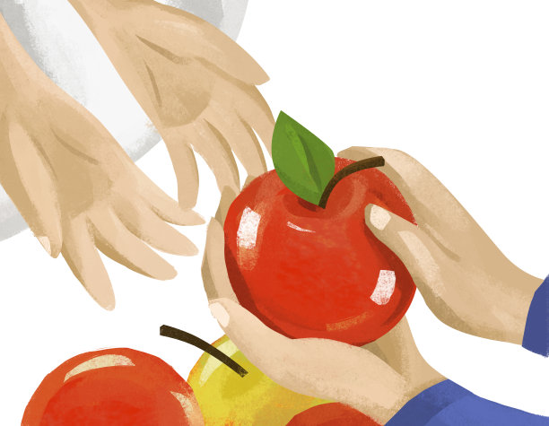 手拿苹果的卡通场景图片下载