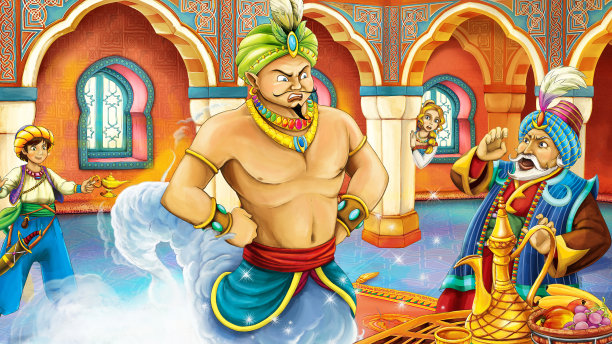 王子在城堡房间的卡通场景-插图图片下载