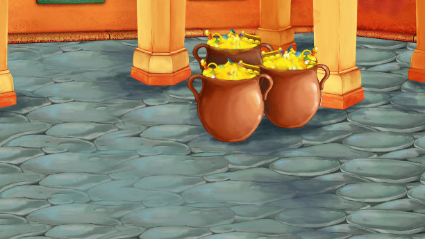 中世纪阿拉伯房间的卡通场景-远东装饰品-不同用途的舞台-儿童插画图片下载