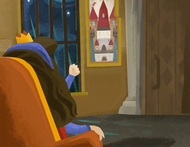 卡通女王或公主坐在城堡里图片下载