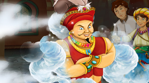 卡通场景与女王和骑士插图图片下载