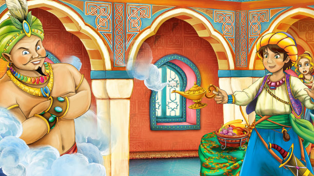 卡通场景与女王和骑士插图图片下载