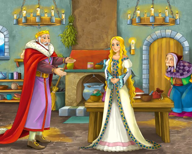 卡通场景与女王和骑士猎人插图图片下载