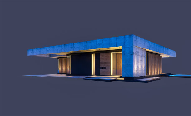 现代风格的新混凝土房子的3d渲染孤立在黑色图片下载