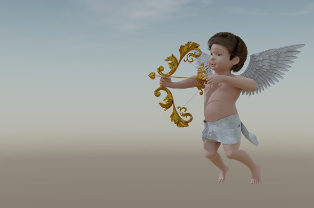 3D插图，情人守护飞行丘比特持有图片下载