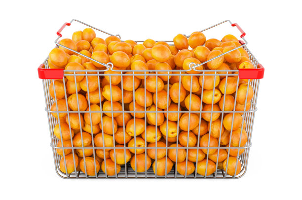 有杏子的购物篮。三维渲染图片下载