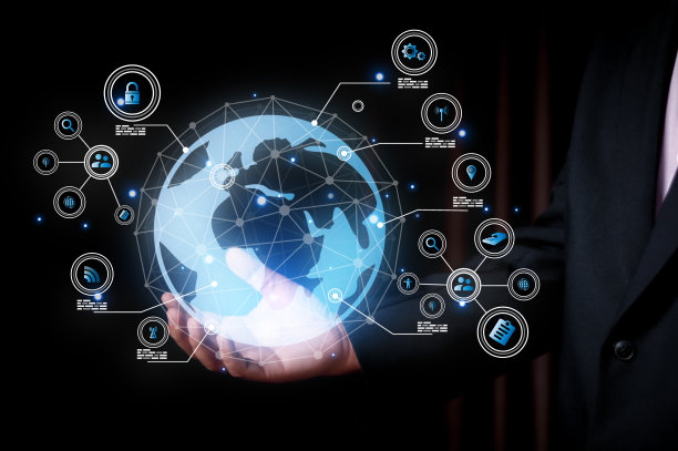 商人触及全球网络，数据交流全球3D渲染，技术连接世界。图片下载
