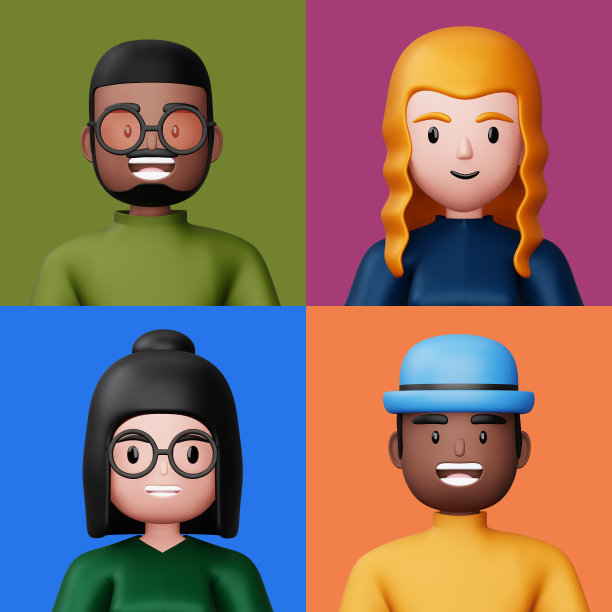 可爱的卡通男女，快乐的人，3d渲染图片下载