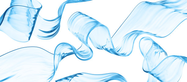 三维渲染，白色背景上的曲线蓝色半透明缎带。现代抽象壁纸图片下载