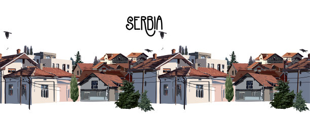 山中的一群小房子，白墙红瓦顶图片下载