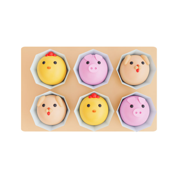 三维插图的亚洲食物麻糬字符可爱，日本食物图片下载