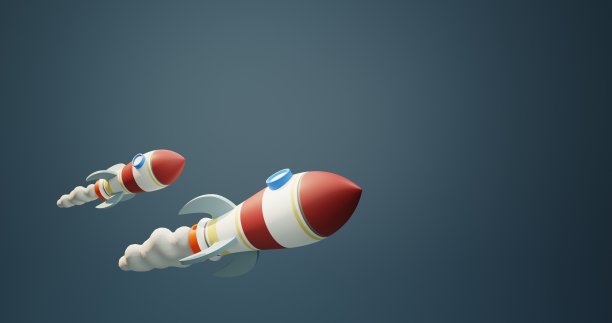 两枚火箭飞向天空的3d渲染图图片下载