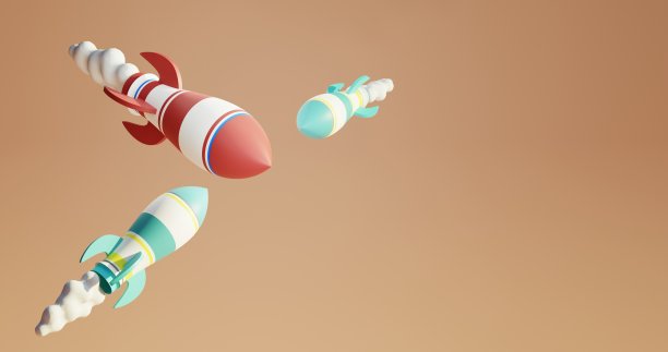 三枚即将相撞的火箭在天空中飞驰的3d渲染图片下载