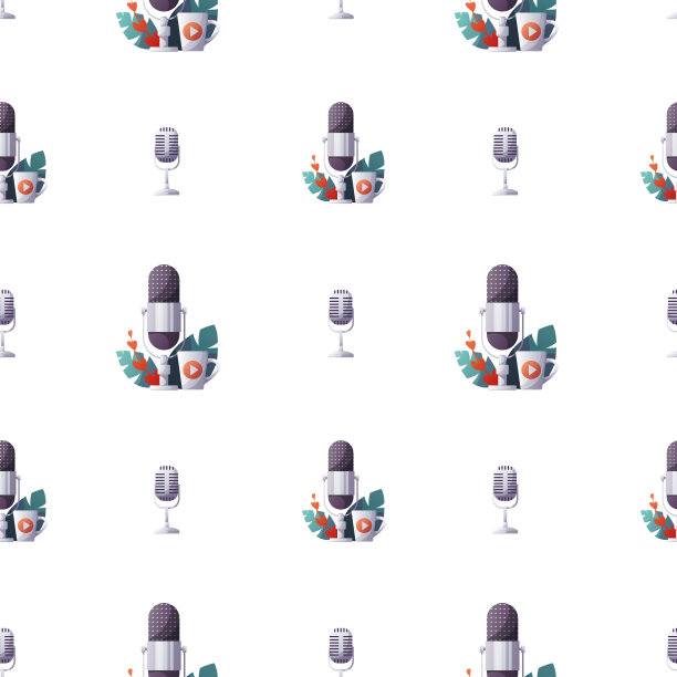 无缝模式与麦克风和杯子。图片下载