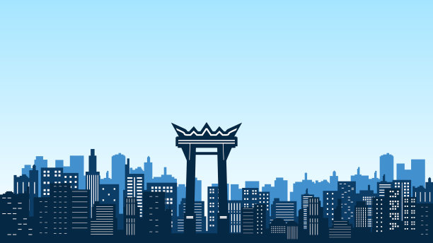 城市剪影背景与许多商场和曼谷建筑图片下载