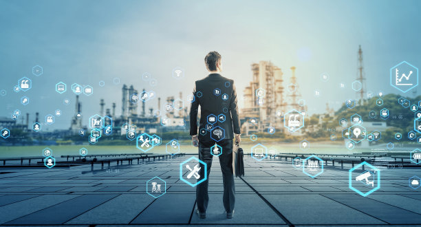 工业科技概念：通信网络与工业4.0工厂自动化图片下载