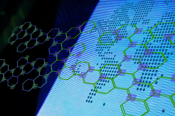 融资。物流。带有屏幕样式背景的世界地图上的蜂窝区和数据图片下载
