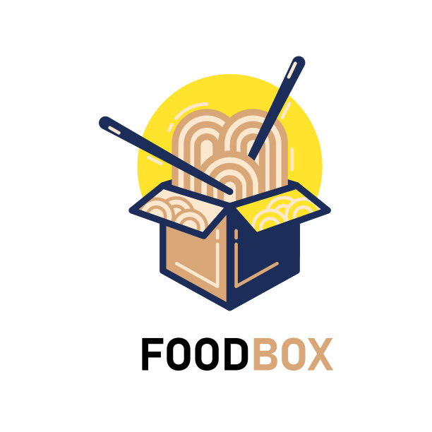 中国面条在红纸盒和筷子线性设计图片下载