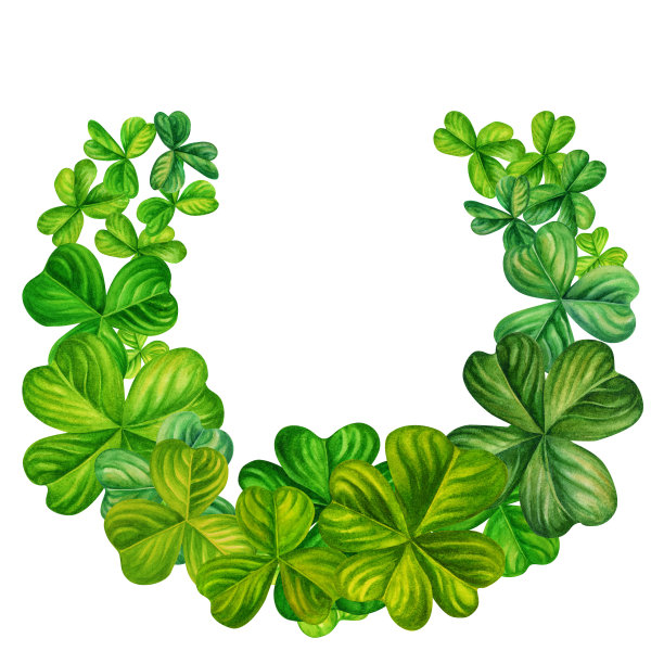 水彩手绘四叶三叶草马蹄形圣帕特里克节好运。图片下载