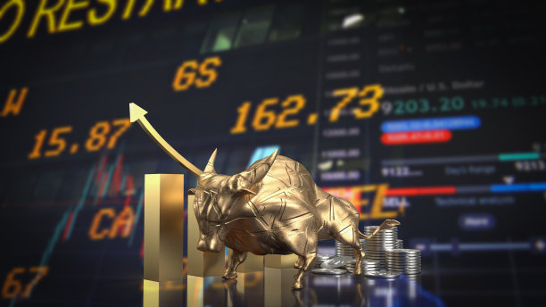 商业概念3d渲染图背景上的金牛图片下载