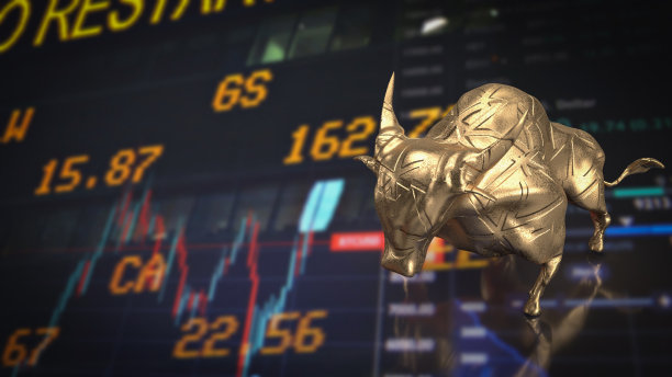 商业概念3d渲染图背景上的金牛图片下载