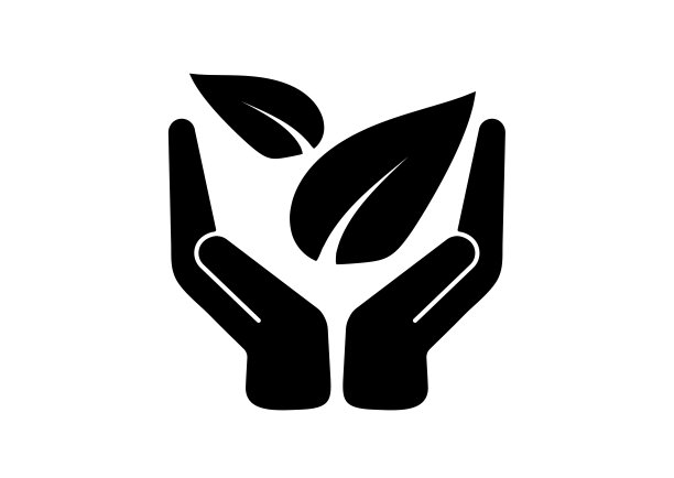 树叶在手黑色生态图标矢量插图。图片下载