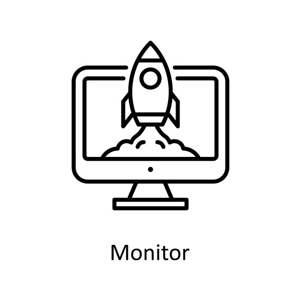 监视器矢量轮廓图标设计说明。白色背景上的空间符号EPS 10文件图片下载