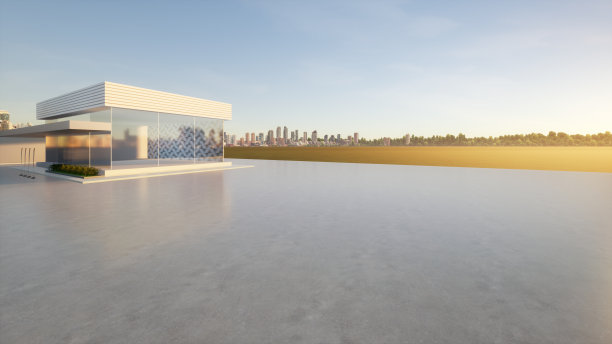 混凝土地面和汽车展厅的3d渲染背景。图片下载