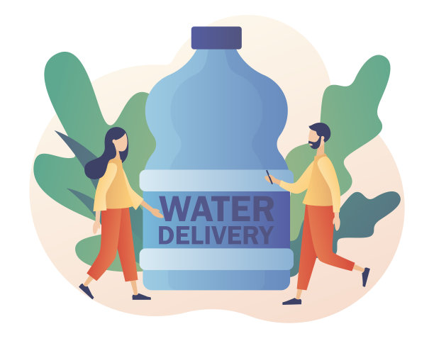 装着清水的大瓶子。送水服务。供应,运输。现代平面卡通风格。白色背景上的矢量插图图片下载