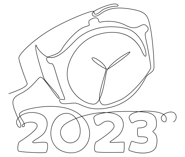 手表和数字2023的连续线条。细线插图矢量概念。轮廓图创意。图片下载