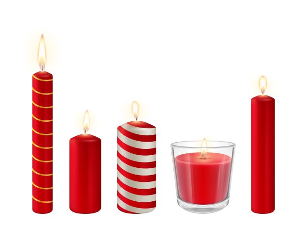 现实红色蜡烛孤立设置。玻璃蜡烛，有银色效果。假日、纪念和派对元素。装饰温馨的家图片下载