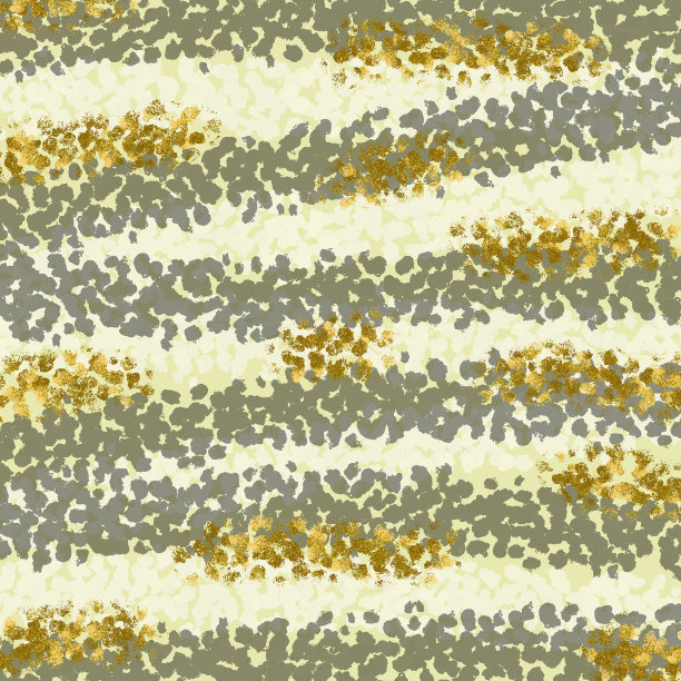 黄色，灰色，金色抽象斑点图案在黄色背景。适用于餐巾纸、面料、衬衫、连衣裙、床上用品、毛毯、桌布等纺织品的纹理图案。装饰模板。图片下载
