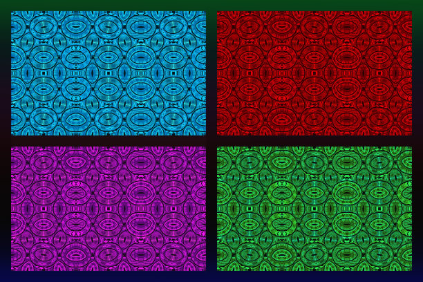 4民族格局;蓝色、红色、粉色和绿色;黑色背景;平面设计;几何形状;高清图像(高清格式)，插图图片下载