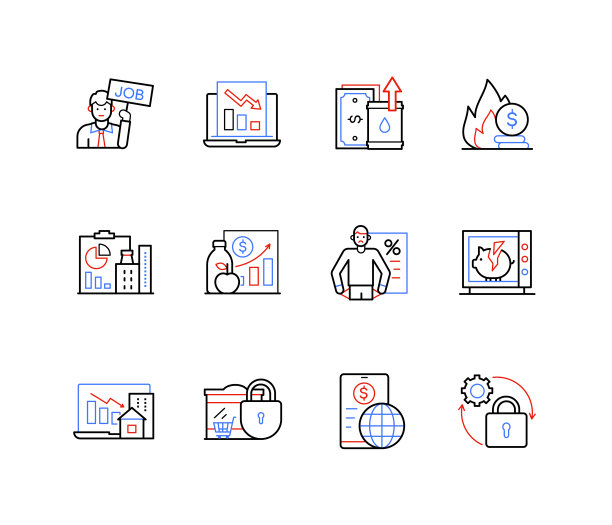 经济和金融-彩色线条设计风格图标图片下载