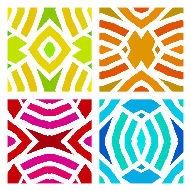 4 .基本民族格局。绿色、黄色、橙色、红色、粉色、蓝绿色和蓝色。白色背景，平面设计，几何形状，高清图像(高清格式)，插图图片下载