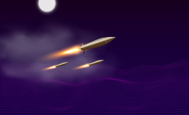 现实飞行火箭在运动与火焰的痕迹。矢量图图片下载