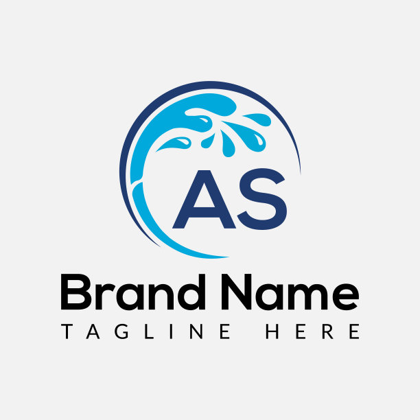 女佣清洁标志上的字母AS。清洁房子标志，新鲜清洁标志清洁刷和水滴概念模板图片下载