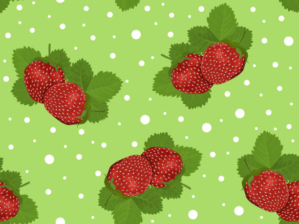 无缝模式。红草莓，绿叶子。图片下载