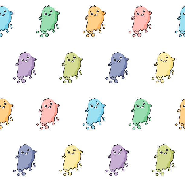 明亮的无缝模式与彩色鬼怪物在白色背景。用于在婴儿织物，纺织品和纸张上印刷的矢量插图。图片下载