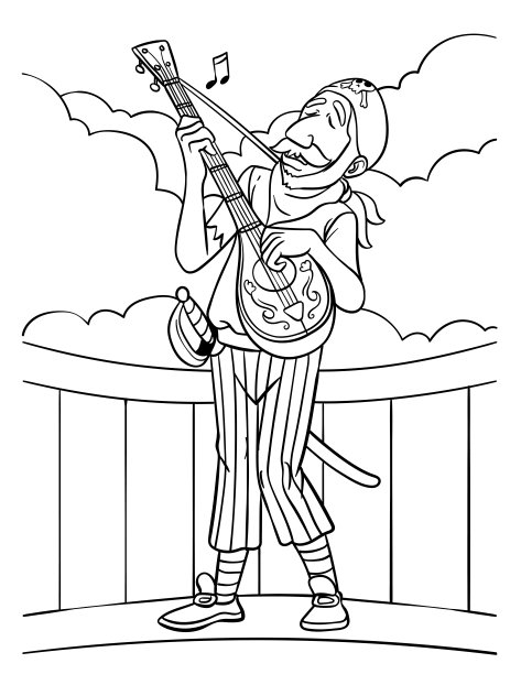 海盗与吉他着色页的孩子图片下载