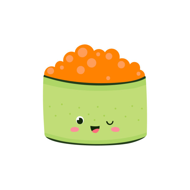 黄瓜红鱼子寿司卷卡通矢量插画图片下载