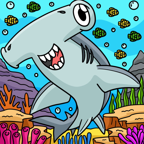 锤头鲨海洋动物彩色卡通图片下载