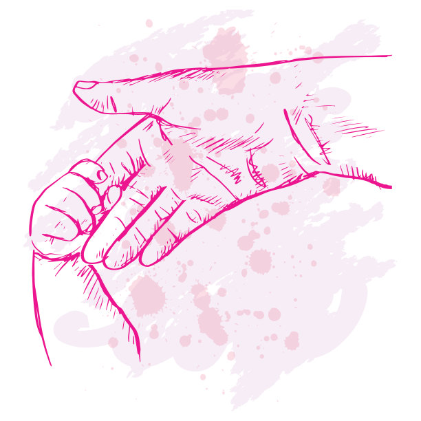 婴儿握着母亲的手，素描插图。图片下载