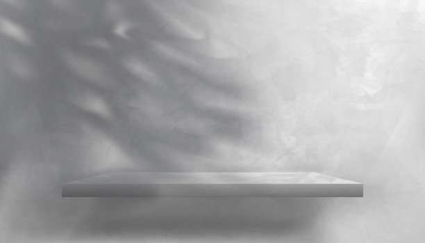 灰色水泥纹理背景与树叶的光影，背景3d显示工作室房间，灰色混凝土地板与裂缝表面图案和阴影树叶反映在空墙房间图片下载