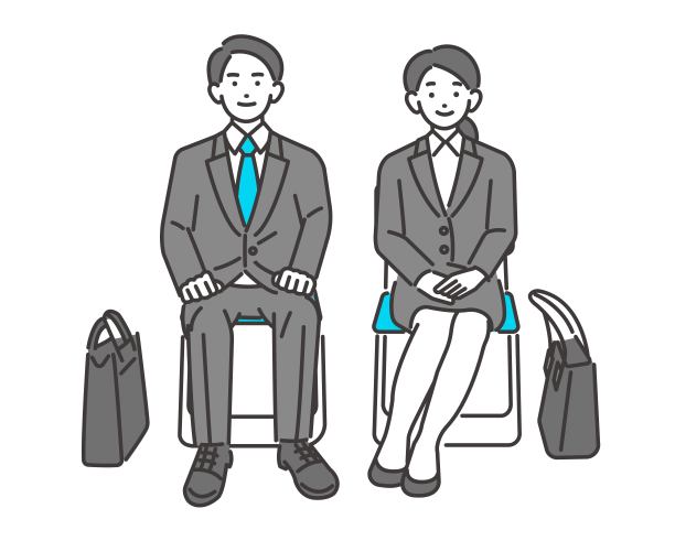 在求职/求职/招聘中努力工作的男女的矢量插图材料图片下载