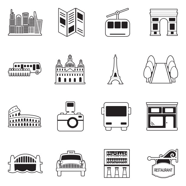 城市观光图标。线条与填充设计。矢量插图。图片下载