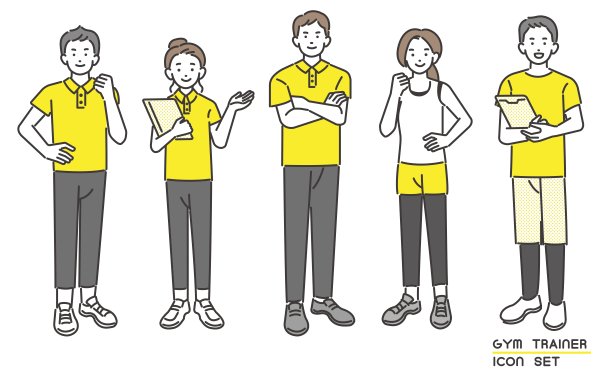 矢量插图材料的健身房教练和教练工作在健身房/饮食/肌肉训练/个人训练图片下载