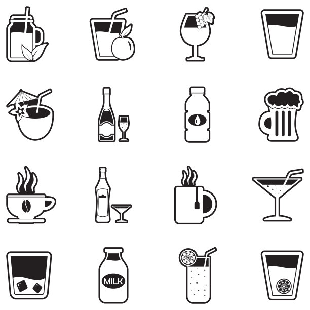 饮料图标。线条与填充设计。矢量插图。图片下载