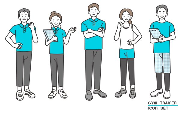 矢量插图材料的健身房教练和教练工作在健身房/饮食/肌肉训练/个人训练图片下载